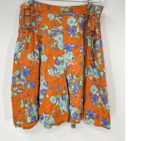 Elevenses by Anthropologie Poppy Floral Orange and Blue A-Line Skirt - Picture 2 of 6